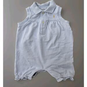 Polo RALPH LAUREN Layette Light Blue Summer Ruffle Sleeveless 1pc ROMPER‎ 6M